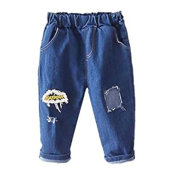 Hopscotch Baby Boys Cotton Ribbed Elasticated Jeans in Blue Color