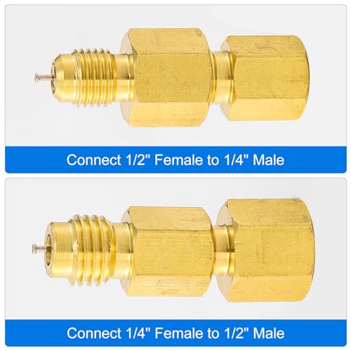 Image of 6PC R134A Refrigerant Tank Adapter, R134A to R22 Adapters, 1 /2'' to 1 /4'' Flare R134A Vacuum Pump Adapter Fitting for Refrigeration Charging - 6PC
