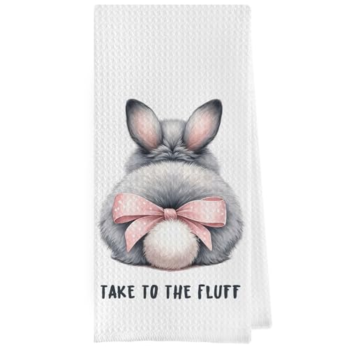 Geqtt Paños de cocina de conejo de Pascua, divertidos paños de cocina decorativos de tela gofre, paños de cocina de mano de conejito coqueta rosa, regalos de Pascua (16 x 24 pulgadas)