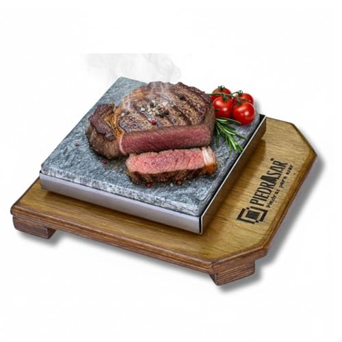 Piedrasar Piedra Volcánica para Asar Carne. Set Completo Personalizado Pc 16x16 cm
