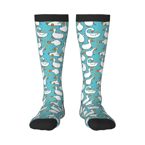 Xiso Ver Kniestrümpfe mit Cartoon-Motiv, lustige Gansen, für Damen, Outdoor-Sportsocken, 3 Schwarz, Einheitsgröße