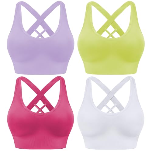 Image of Evercute Sports Bras for Women Padded Medium Support Criss Cross Strappy Bra Seamless High Impact Yoga Exercise Athletic Bras