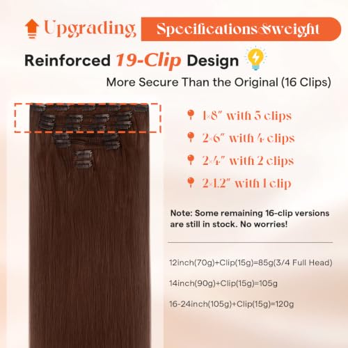 Image of Sunny Hair Clip in Hair Extensions Real Human Hair Auburn Brown 16 Inch | Clip in Extensions Remy Hair Mahogany, Comfortable Wear, Natural Volume, Medium Length for Daily Wear, Soft Blend 120g