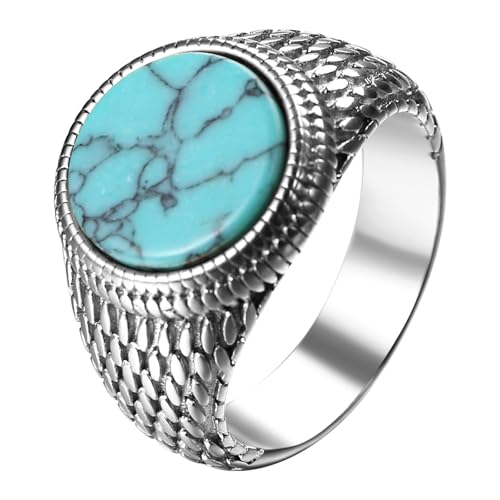OIDEA Bague Chevalière Turquoise pour Hommes: Bague Ovale Vintage,Anneau Homme en Acier Inoxydable-Cadeau pour Noël/Saint Valentin/Anniversaire-Bleu...