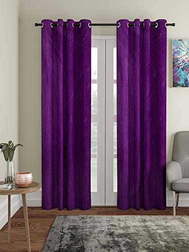 Image of Home Sizzler Long Crush 2 Piece Purple Door Curtain, 7 feet