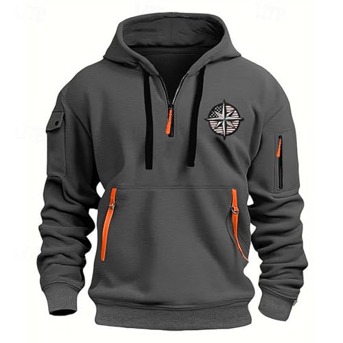 Fall Winter Quarter Zip Hoodie Men Pullover Tactical Sweatshirt Vintage Long Sleeve Casual Hoodies with Pockets