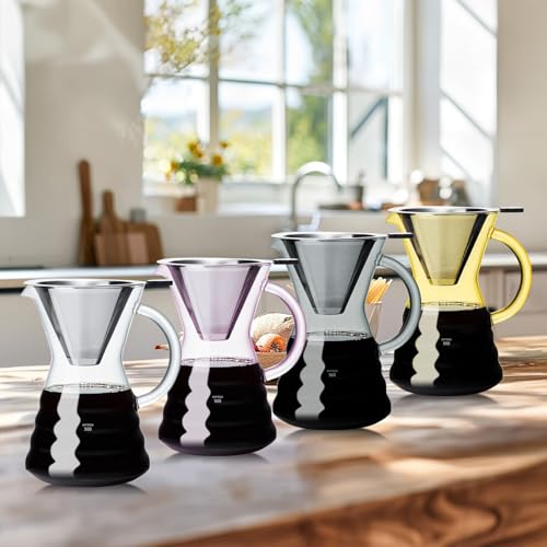 Image of Unbreakable - Pour Over Coffee Maker with Permanent Stainless Filter 27 fl oz, Thickened Heat-Resistant Borosilicate Glass Dripper Coffee Brewer, Stovetop Safe, Ink