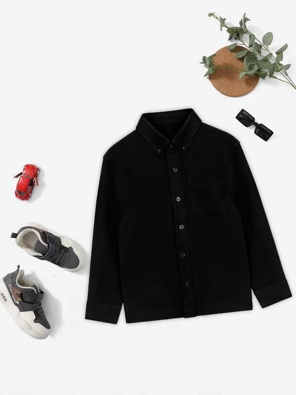 Boys' Long Sleeve Dress Shirts Classic Collared Button-Down Tshirt Solid Cotton Top with Chest Pocket - Image 4