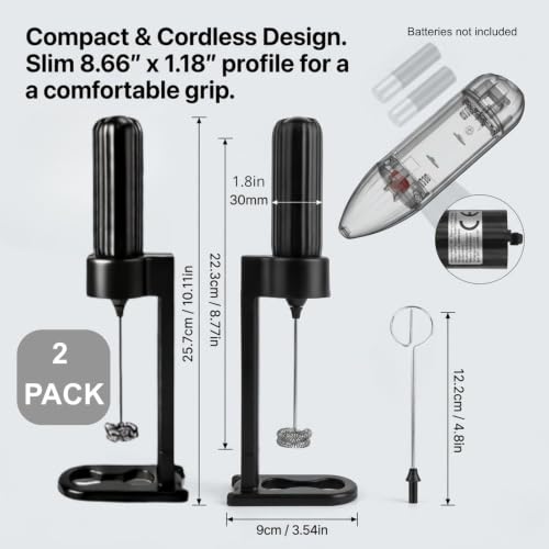 aLLreLi 2 Pcs Electric Coffee Frother with Storage Stand, Dual Whisk Heads for Foaming & Mixing, Handheld Milk Foam Maker for Hot Chocolate & Frappe, AA Battery Operated (Not Included), U3 - image 5