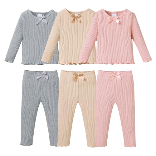 SOFIPURE Toddler Girls Long Sleeve Top & Pants Set with Bow, 18-24 Months - image 1