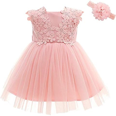 Moon Kitty Baby Girls Pageant Lace Dresses with Headwear Toddler Formal Dress Infant Bowknot Flower Dresses for Wedding Cover