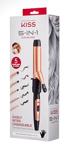 KISS Gold Edition Modelador de cachos 5 em 1, varinha de cerâmica intercambiável de turmalina e ferr