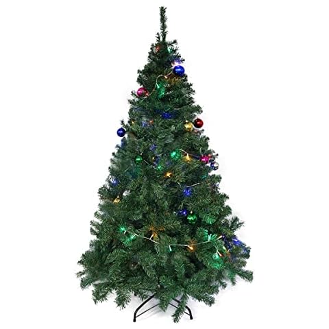 ReneeCho Christmas Tree 6 ft/ 7ft with 12 pc Christmas Ball, Metal Stand and Hinged Branches Indoor Holiday Decoration Cover