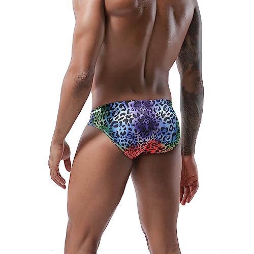 Thuizen Mens Hawaii Swim Briefs, Sexy Bikini Low-Rise Hawaiian Rainforest Printed Elastic Swimsuit (L, Leopard) #TOP4