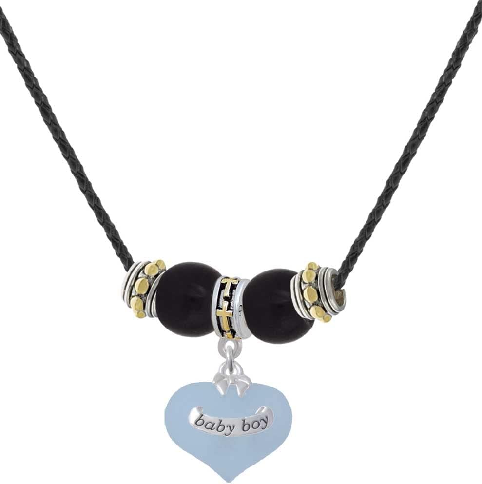 Delight Jewelry Heart with Baby Feet - Two-tone Cross Black Beaded Necklace, 18"+2"