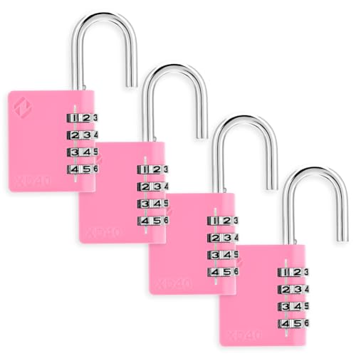 Image of XD40 Combination Lock, 4-Digit Padlock for School Gym Sports LockerLock, Fence, Toolbox, Case, Hasp Storage (4-Pack, Pink)