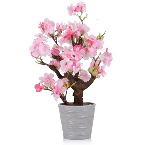 KAIRNE Artificial Pink Cherry Blossom Potted,13