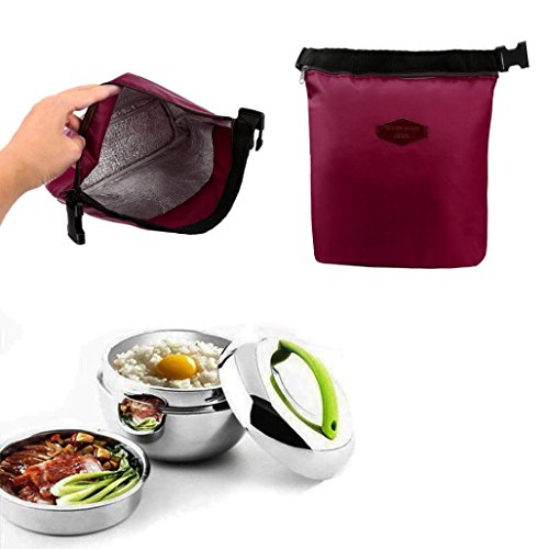 Mini Snack Tote,Keliay Waterproof Thermal Cooler Insulated Lunch Box Portable Tote Storage Picnic Bags (Wine Red)