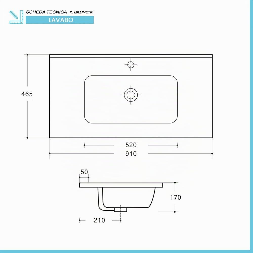 Inbagno Mobile Bagno Sospeso 90 cm Rovere Bianco – Composizione Con Lavabo In Ceramica, 2 Cassettoni Soft-Close E Pensile Colonna 125 cm – Linea Nadia