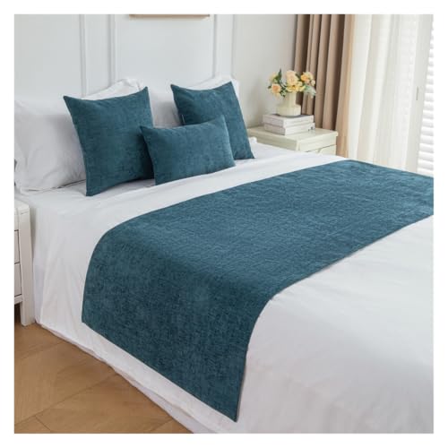 Cubrepiés de chenilla azul oscuro 45x260 cm suave y resistente a la decoloración textil 2
