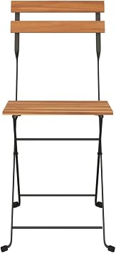 Folding Bistro Chairs 4 pcs Set, 39 x 45 x 79 cm Solid Teak Wood & Powder-Coated Steel Foldable Garden Chairs Outdoor Dining for Patio Terrace Camping Balcony Brown-C