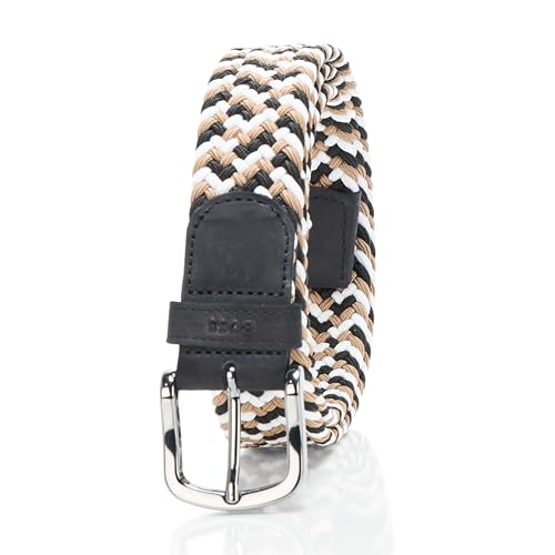 BOSS, Sash Woven Stretch Belt, black/camel/white, 40
