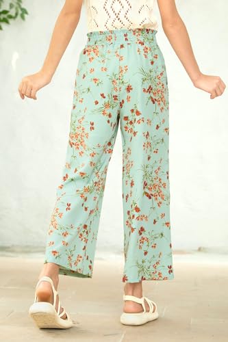 Image of Girls Summer Cute Print Wide Leg Dress Pants Lightweight Palazzo Pants Flowy Lounge Trousers with Pocket 5-14 Years
