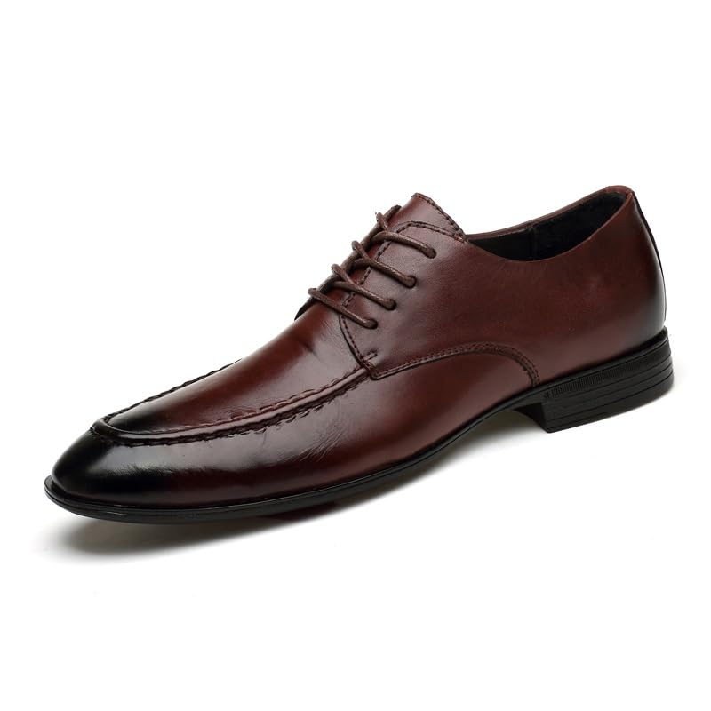 Shoes Dress Oxford for Men Lace Up Pointed Burnished Toe Apron Toe Leather Derby Shoes Anti-Slip Block Heel Low Top Slip Resistant Wedding