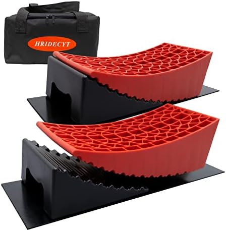 HRIDECYT Camper Levelers for Travel Trailers,No Trimming Required,Faster and Easier Than RV Leveling Blocks,Includes 2 Curved Levelers,2 Wheel Chocks,2 Non-Slip Mats,1 Carry Bag,Up to 35000lbs