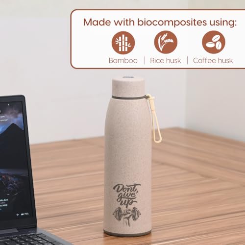 Image of Eha Earth Friendly Rakshabandhan Gift Made with Rice Husk| 600 ml, Set of 1 | Printed Bottle, Rakhi, Keychain, Roli Chawal and Card| Rakhi bottle gift for brother | Rakhi Hamper