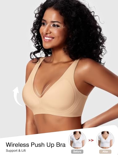 Image of Deep V Wireless Jelly Bras for Women Push Up Bralette Seamless No Underwire Support T-Shirt Comfort Plunge Full Coverage