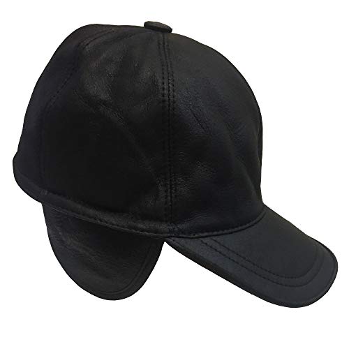 HomeOfSocks 100% Lammfell Leder Cap Umklappbare Ohrenwärmer Damen & Herren Größe L (56cm)