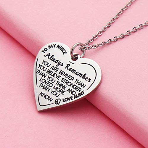 Ankiyabe Niece Inspirational Gifts Necklace Engraved Message Heart Pendant Necklace Encouragement Niece Gift from Aunt Uncle3
