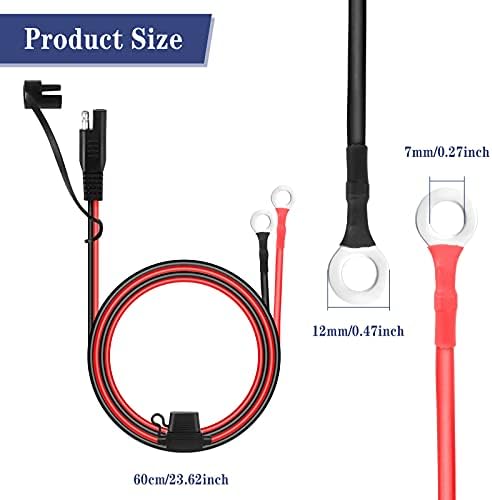 SAE Battery Connector 2 PCS 2 Pins Quick Disconnect SAE Cable SAE To O Ring Terminal Harness Power Supply For 12-24V Cars Motorbike Tractors