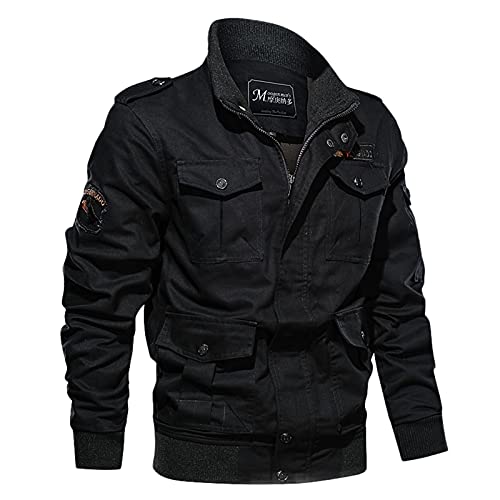 RYTEJFES Winterjacke Herren Military Bomberjacke Stehkragen Militär Übergangsjacke Outdoor Schwarz Multi Taschen Army Jagdjacke Feldjacke Fliegerjacke Herbst Winter Winddicht Cargo Jacke