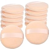 Color detail: the round powder puffs are soft and fluffy, very comfortable, and have a champagne-colored cotton look, while a ribbon on the back of the puff makes it easy to hold
