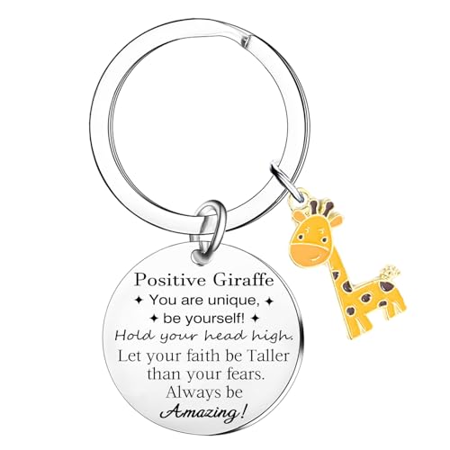 Tihnvk Positive Giraffe Keyring Emotional Support Giraffe Gift Inspirational Gifts for Daughter Son Encouragement Gift for Friends Coworker Christmas Birthday Gifts for Giraffe Lovers