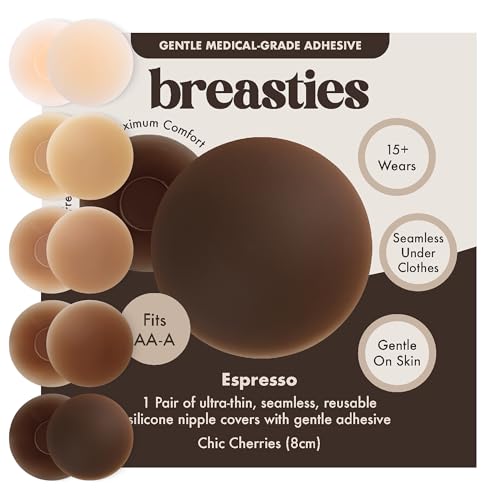 Breasties Adhesive Nipple Covers | Espresso 8cm For AA-A Bra Sizes | 15+ Wears Reusable Round Ultra-Thin Nip Covers For Women Breast | Gentle Silicone Boob Pasties | Medical Grade Adhesive