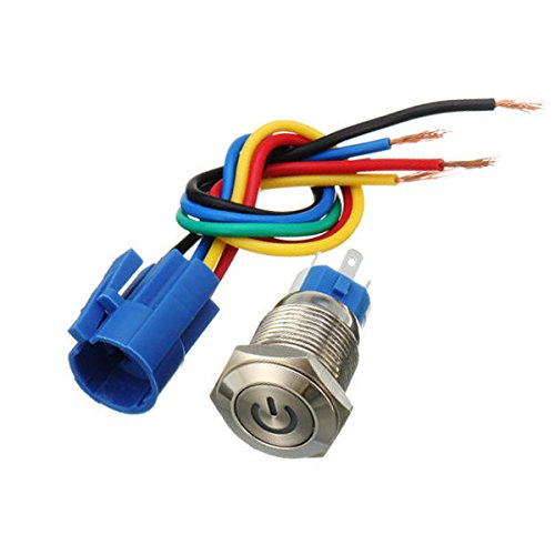 Hiletgo Latching Pushbutton Switch 16Mm 5/8" 12V-24V 5A Power Angel Eye Led Light Metal Toggle Switch With Wire Socket Plug #TOP1