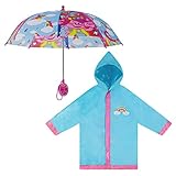 DreamWorks Girls Trolls Rain Wear, Poncho Raincoat Set For Kids Ages 4-7 Umbrella And Slicker, Red/Blue-green, 6-7 Years US