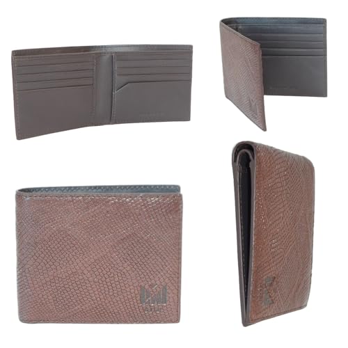 Premium Leather Bifold Wallet, Python Print, 8 Card Slots, 2 Cash Slots, RFID Blocking, 4.5 x 3.5 inches (Brown)