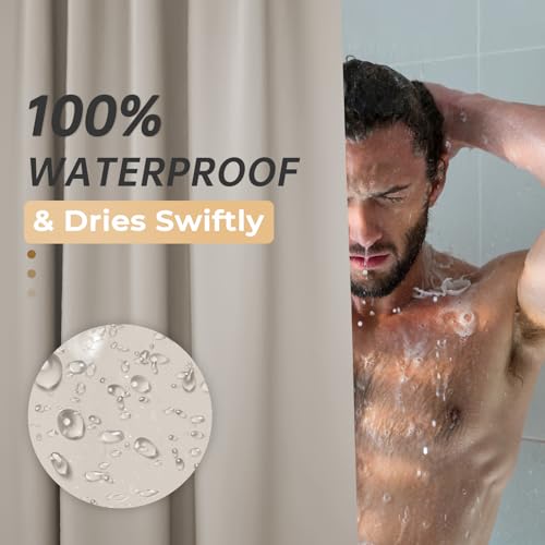 image for AmazerBath Thick PEVA Shower Curtain - Tan, Waterproof 72x72, Heavy Du