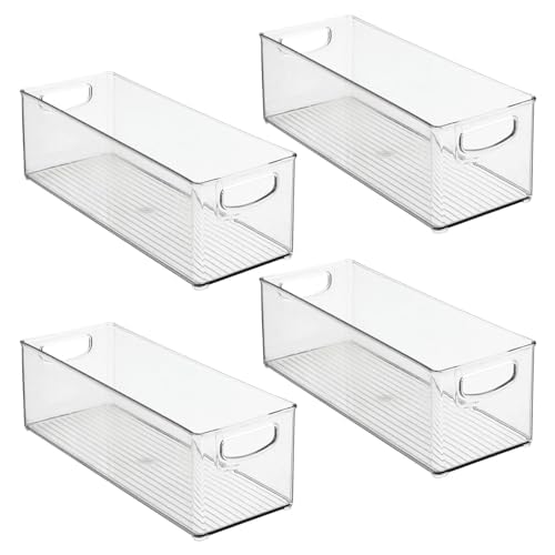 Image of mDesign Plastic Stackable Kitchen Organizer - Storage Bin with Handles for Refrigerator, Freezer, Cabinet, and Pantry Shelves Organization - Food Container - Ligne Collection - 4 Pack - Clear