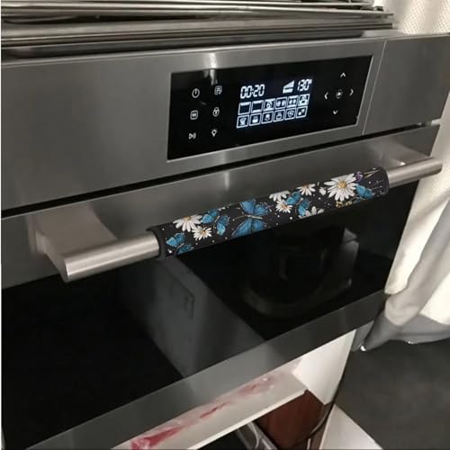 Image of 6 PCS Refrigerator Oven Door Handle Covers Anti-Skid Fridge Microwave Dishwasher Door Cloth Protector Keep Electric Appliances Clean Home Decoration Accessories, Daisy Blue Butterfly Black
