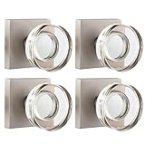 naubea Paquete de 4 pomos de cristal para puerta interior sin giro para puertas francesas y puertas plegables, pomos cuadrados de cristal con acabado de níquel satinado