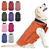 KOESON Dog Winter Jacket, Thick Padded Warm Coat with Harness Hole, Reflective Adjustable Cold Weather Coat for Small Medium Dogs - Orange M