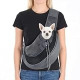 Pomodee Bolso Bandolera para Perros Pequeños,Cachorros y Gatos, Bolsa de Transporte para Mascotas hasta 2.5kg,Transportín Ajustable de Hombro con Malla Transpirable,Portador para Viajes Paseos (Gris)