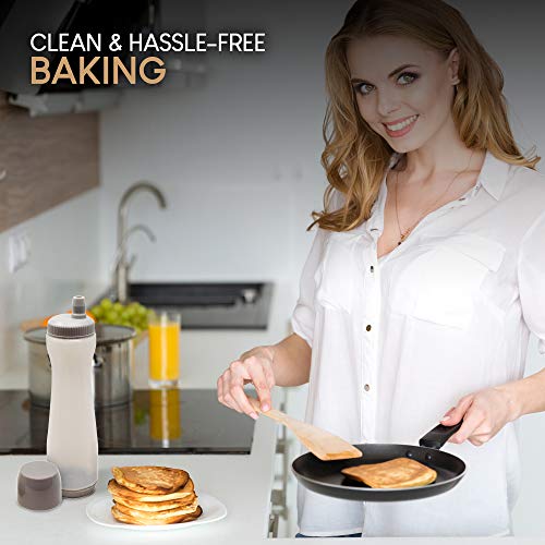 Pancake Batter Dispenser Pen, Easy Squeeze Bottle Baking Drip Proof Silicone Nozzle and Measurement Marker Plastic Condiment Bottles Pancakes, Waffles, Crepes, by Exultimate (Grey, 3 Cups)