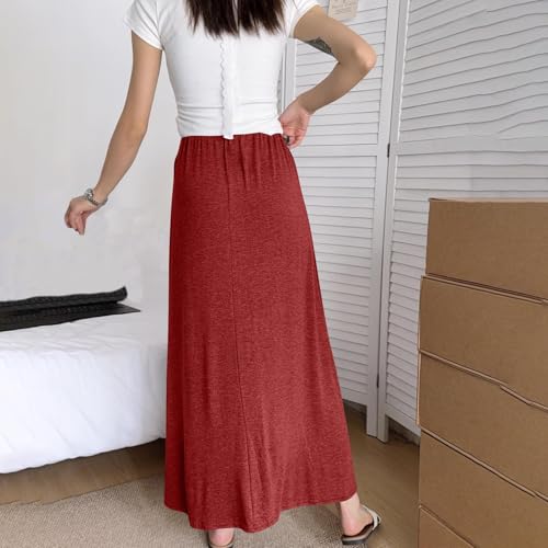 Women's Modal Comfy Casual Maxi Skirt, Solid Color Basic Daily Wear High Waist A-Line Loose Clothes4
