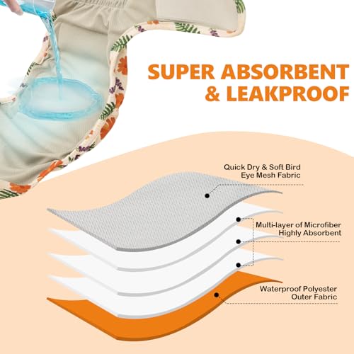 Image of Female Dog Diapers Reusable No Tail Hole Period Panties Washable Diapers Female for Docked-Tail Frenchie French Bulldog Boston Terrier Without Tail (2 Pack Regular+2 Pack Skirts) U-WWDQB05S